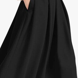 Black Pleated mid calf skirt with pockets